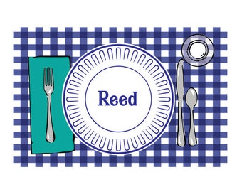 Personalized placemat, Laminated placemat, Toddler placemat, Gingham placemat, Kids placemat, Laminated craft mat, Kids gift idea