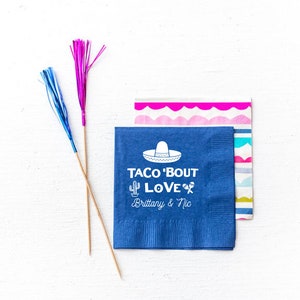 Taco bout love, Taco theme shower, Taco theme party, Personalized napkins, Wedding shower napkins, Fiesta theme, Fiesta party napkins