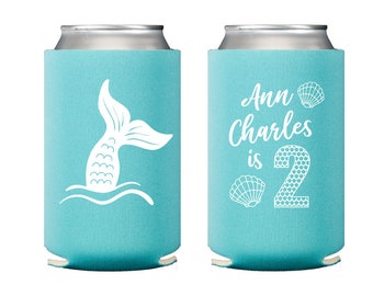 Mermaid birthday favor, Mermaid birthday can cooler, Mermaid second birthday party, Personalized can cooler, Mermaid theme party