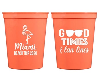 Beach trip cups, Good times and tan lines cups, Beach weekend cups, Girls trip cups, Personalized plastic cups, Personalized cups