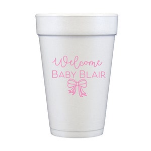 Baby shower cups, Baby girl shower cups, Baby shower favor, Personalized foam cups, Bow theme shower, Pink bow decor, Pink bow favor