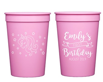 Unicorn birthday cups, Unicorn theme birthday cups, Princess party, Unicorn cups, Unicorn party, Unicorn favor, Personalized plastic cups