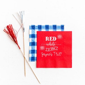 Red white and two, Red white and blue birthday, Patriotic birthday, Summer birthday, Personalized birthday napkins, 4th of July birthday