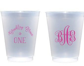 First birthday party cups, personalized birthday cups, Monogrammed birthday cups, Girls first birthday cups, First birthday cups