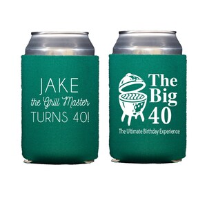 Big green egg birthday, 40th birthday favor, 40th birthday can cooler, Adult birthday favor, Grill master birthday, Grilling birthday favor