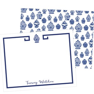 Ginger jar notecards, Ginger jar stationery, blue and white stationery, greek key stationery, chinoiserie stationery, Thank you notes image 2