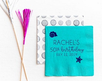 Beach birthday napkins, Beach birthday bash, Personalized napkins, Beverage napkins, Beach theme, Beach napkins, Foil stamped napkins