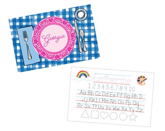 Personalized placemat, Gingham placemat, Kids Personalized Placemat, Customized Placemats for kids, Kids Placemat, Personalized Kids Gift