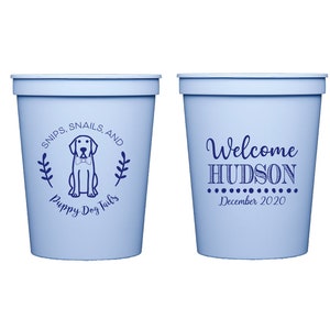 Baby shower cups, Baby boy shower favor, Baby boy shower decor, Snips snails puppy dog tails, Puppy theme, Dog theme, Personalized cups