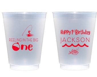 Reeling in the big one, fishing first birthday, fishing birthday cup, fishing theme birthday, personalized birthday cup, fish first birthday