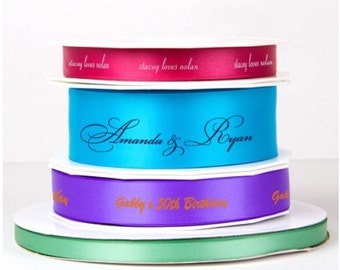 personalized ribbon, custom ribbon, satin ribbon, gift box ribbon, foil stamped ribbon, reception favor ribbon, decorative ribbon