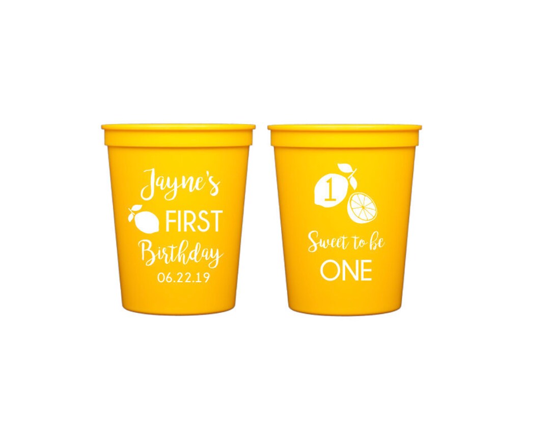 Lemon Birthday Party Cups, Sweet to Be One, First Birthday Cups, Fruity