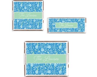 Personalized tray, Acrylic tray, Lucite tray, Tray with insert, Serving tray, Blue floral tray, Housewarming gift idea, Acrylic decor