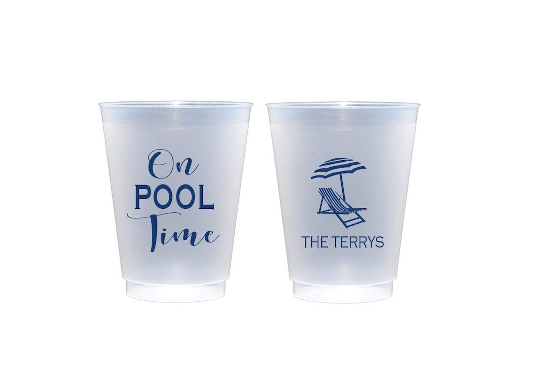 On Pool Time, Pool Cups, Pool Party Cups, Personalized Cups
