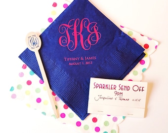 monogram cocktail napkins, reception napkins, wedding napkins, monogrammed napkins, script monogram, wedding reception napkins