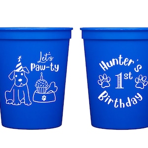 First birthday cups, Dog themed birthday party cups, Let's paw-ty, Dog birthday pawty, Doggie themed party, Personalized birthday cups