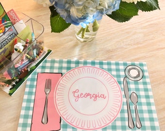 Personalized placemat, Gingham placemat, Kids Placemat, Customized Placemats for kids, Personalized gift for kids, Cute placemat