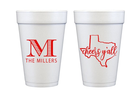 State outline cups, Cheers y'all cups, Personalized foam cups, Personalized cups, Texas cups, Housewarming gift idea, Housewarming party