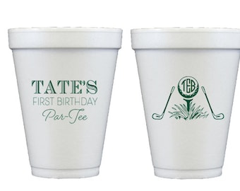 Golf birthday cups, Golf first birthday, Let's par tee, Golf theme birthday, Personalized birthday cups, Monogrammed golf ball foam cups