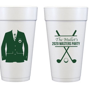 Golf party cups, Golf theme party, Masters cups, Masters party cups, Masters viewing party, Green blazer, Green jacket, Personalized cups
