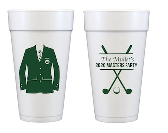 Golf party cups, Golf theme party, Masters cups, Masters party cups, Masters viewing party, Green blazer, Green jacket, Personalized cups