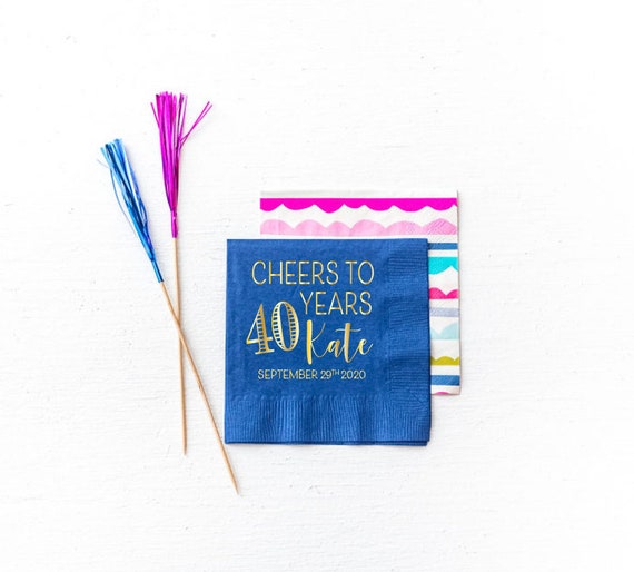 40th Birthday napkins, Cheers to 40 years, 40th birthday decor, 40th birthday favor, Adult birthday, Personalized napkins, Gold foil napkins