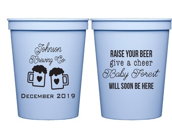 A baby is brewing, Personalized baby shower cups, Gender reveal cups, Couples baby shower cups, Personalized plastic cups