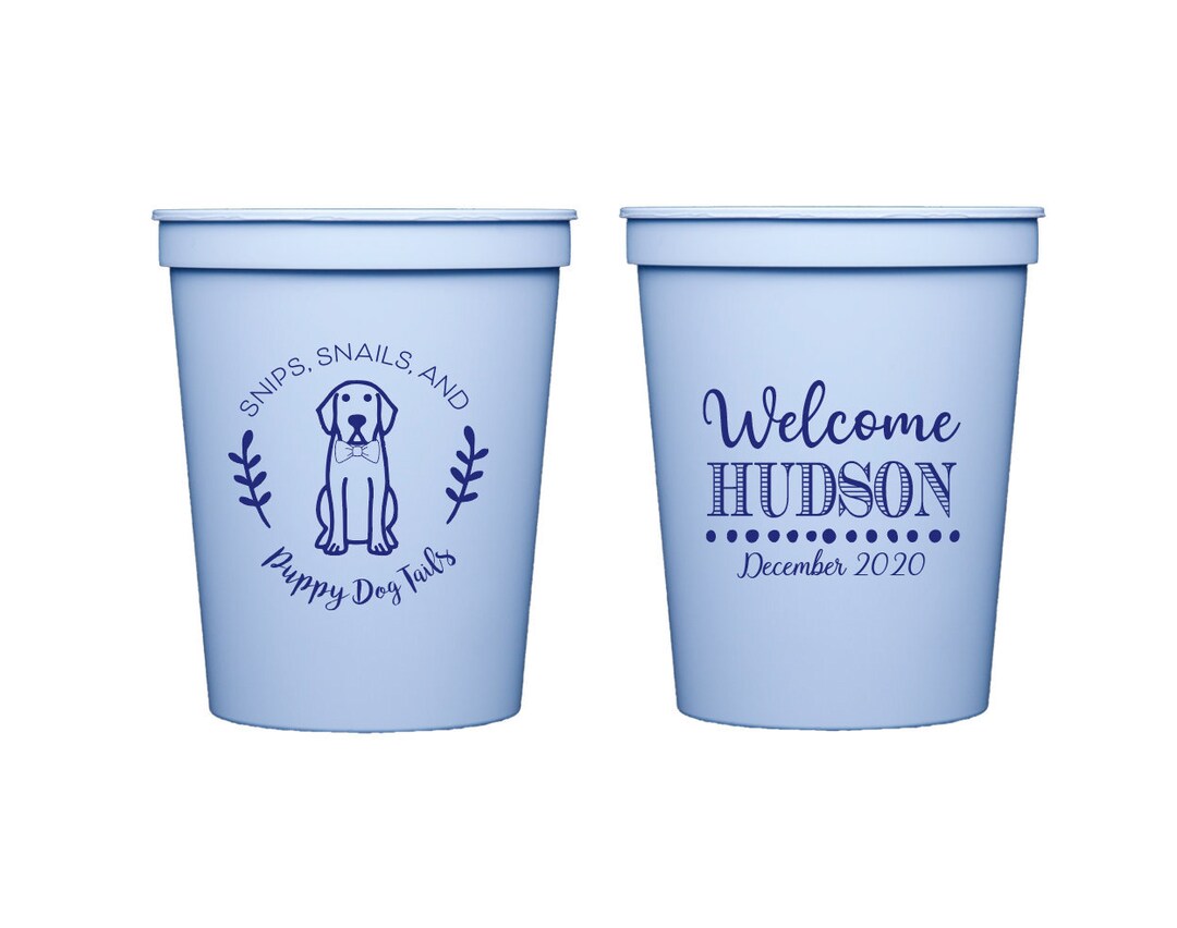 Baby Shower Cups, Baby Boy Shower Favor, Baby Boy Shower Decor, Snips Snails Puppy Dog Tails