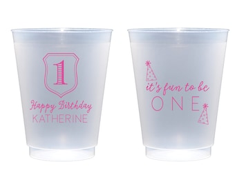 First birthday cups, It's fun to be one, Kids birthday cups, Pink first birthday decor, First birthday favor, Party hat decor, Custom cups