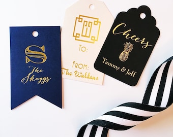 Personalized gift tag, monogrammed wine tags, foil stamped gift tags, reception gift tag, party favor tag, wine label, hostess gift