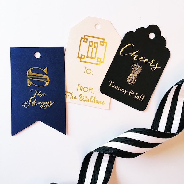 Personalized gift tag, monogrammed wine tags, foil stamped gift tags, reception gift tag, party favor tag, wine label, hostess gift
