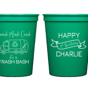 Garbage truck birthday cups, Trash bash birthday, Garbage party cups, Personalized birthday cups, Trash birthday, Recycling birthday