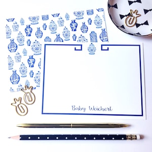 Ginger jar notecards, Ginger jar stationery, blue and white stationery, greek key stationery, chinoiserie stationery, Thank you notes image 1