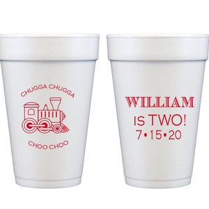 Train birthday cups, Choo choo birthday cups, Train theme party, Personalized foam cups, Kids birthday cups, Second birthday party cups
