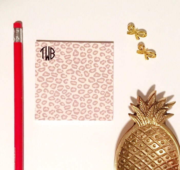 Monogrammed Sticky Notes Animal Print Leopard