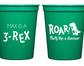 Dinosaur birthday cups, Dinosaur theme party, T rex birthday cups, Party like a dinosaur cups, Personalized plastic cups, Boy birthday cups