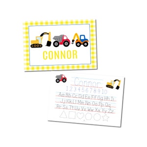 Personalized construction placemat, Dump truck placemat, Kids placemat, Laminated placemat, Personalized kids placemat, Activity placemat