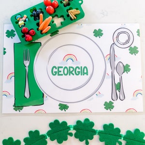 Personalized St Patricks Day placemat, Shamrock placemat, Kids placemat, Laminated placemat, Activity placemat, Placemat for kids
