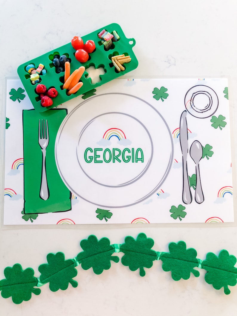 Personalized St Patricks Day Placemat Shamrock Placemat Kids Etsy