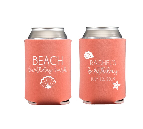 Beach birthday can coolers, Beach birthday bash, Beach can coolers, Personalized can coolers, Custom can coolers,Beach can coolers