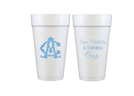 First birthday cups, First birthday party cups, Personalized cups, Personalized foam cups, Monogrammed birthday cups, Monogrammed cups