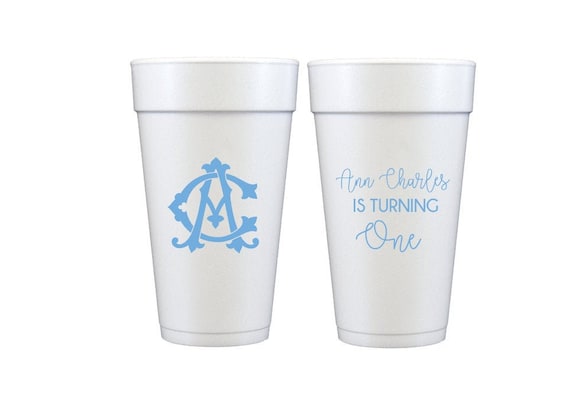 First Birthday Cups, First Birthday Party Cups, Personalized Cups, Personalized  Foam Cups, Monogrammed Birthday Cups, Monogrammed Cups 