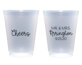 Wedding cups, Cheers cups, Mr and Mrs cups, Personalized reception cups, Personalized frosted cups, Custom wedding cups, Cute wedding cups