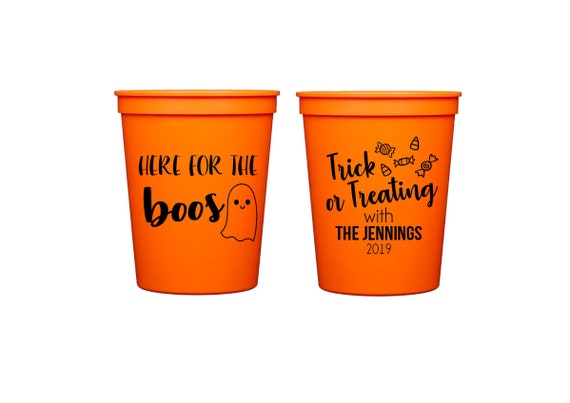 Here for the boos, Here for the booze, Halloween cups, Halloween party favor, Halloween party cups, Personalized plastic halloween cups