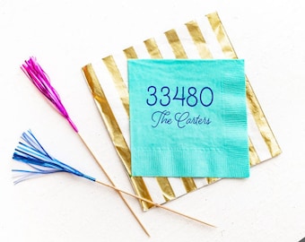 Zip code napkins, Housewarming party decor, Housewarming napkins, Moving gift idea, Relator closing gift, Relator gift idea, New home