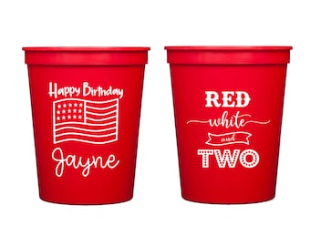 Red white and two, 4th of July birthday, Personalized birthday cups, Patriotic birthday favor, Kids birthday cups, Kids birthday favor
