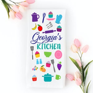 Personalized tea towel, Play kitchen accessory, Toddler kitchen accessory, Custom Kid Kitchen tea towel, Toddler gift idea, Flour sac towel image 1