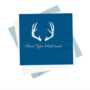 Antler napkins baby shower napkins personalized napkins baby boy shower personalized cocktail napkins baby shower decorations gender reveal