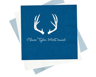 Antler napkins baby shower napkins personalized napkins baby boy shower personalized cocktail napkins baby shower decorations gender reveal