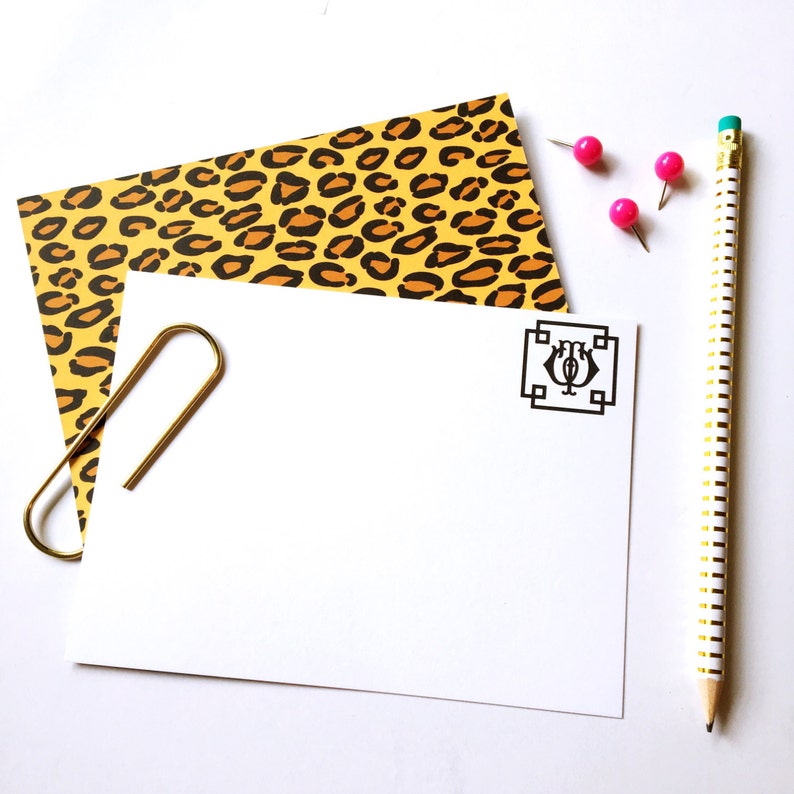 flat notecards monogrammed stationery set cheetah print stationery Animal print personalized notecards leopard print note cards